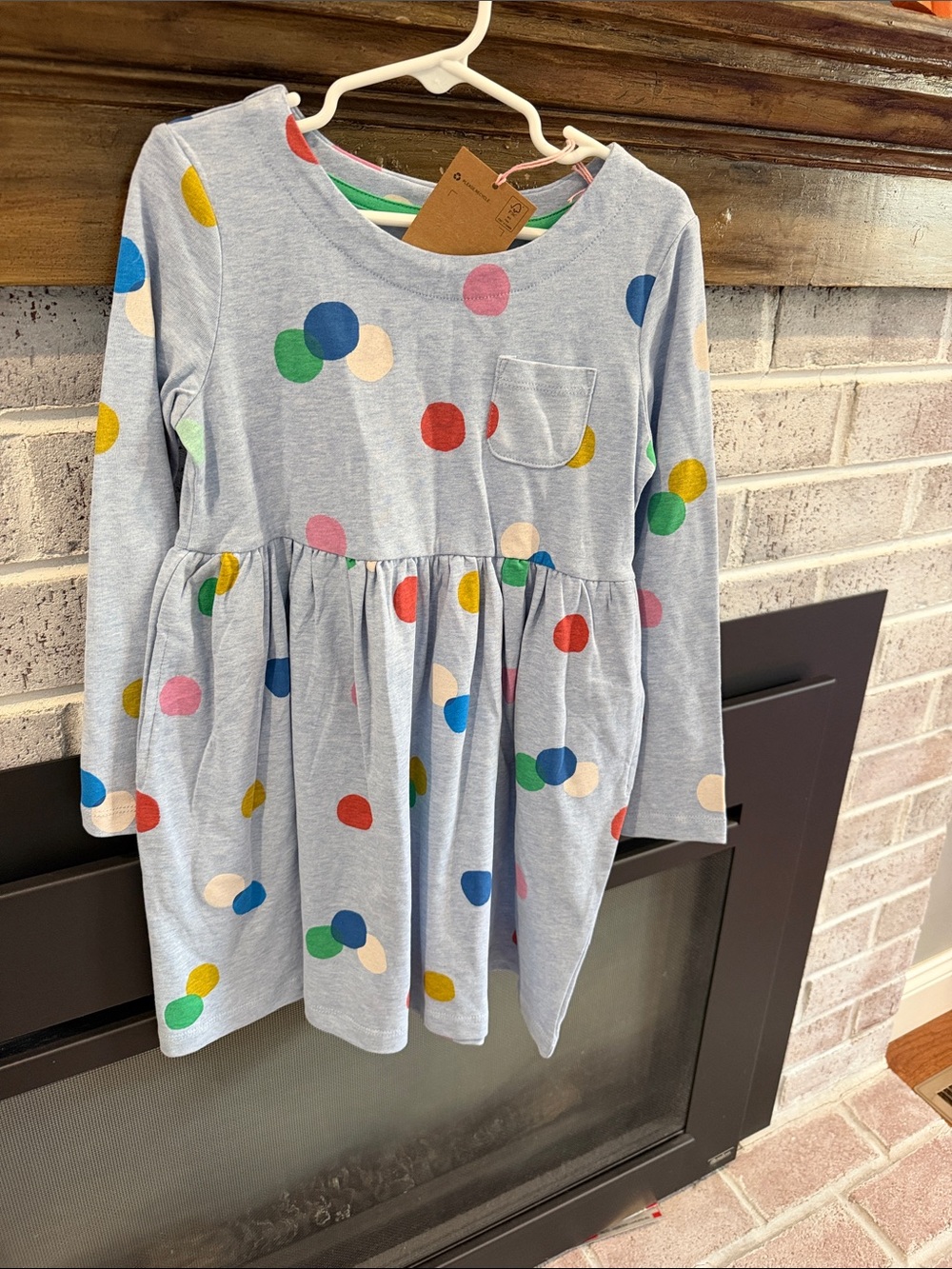 Mini Boden Light Blue Polka Dot Long-Sleeve Dress